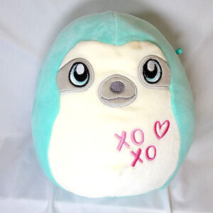 Squishmallow Valentines Squad Aqua Teal Sloth Heart X0 XO On Belly Stuffed